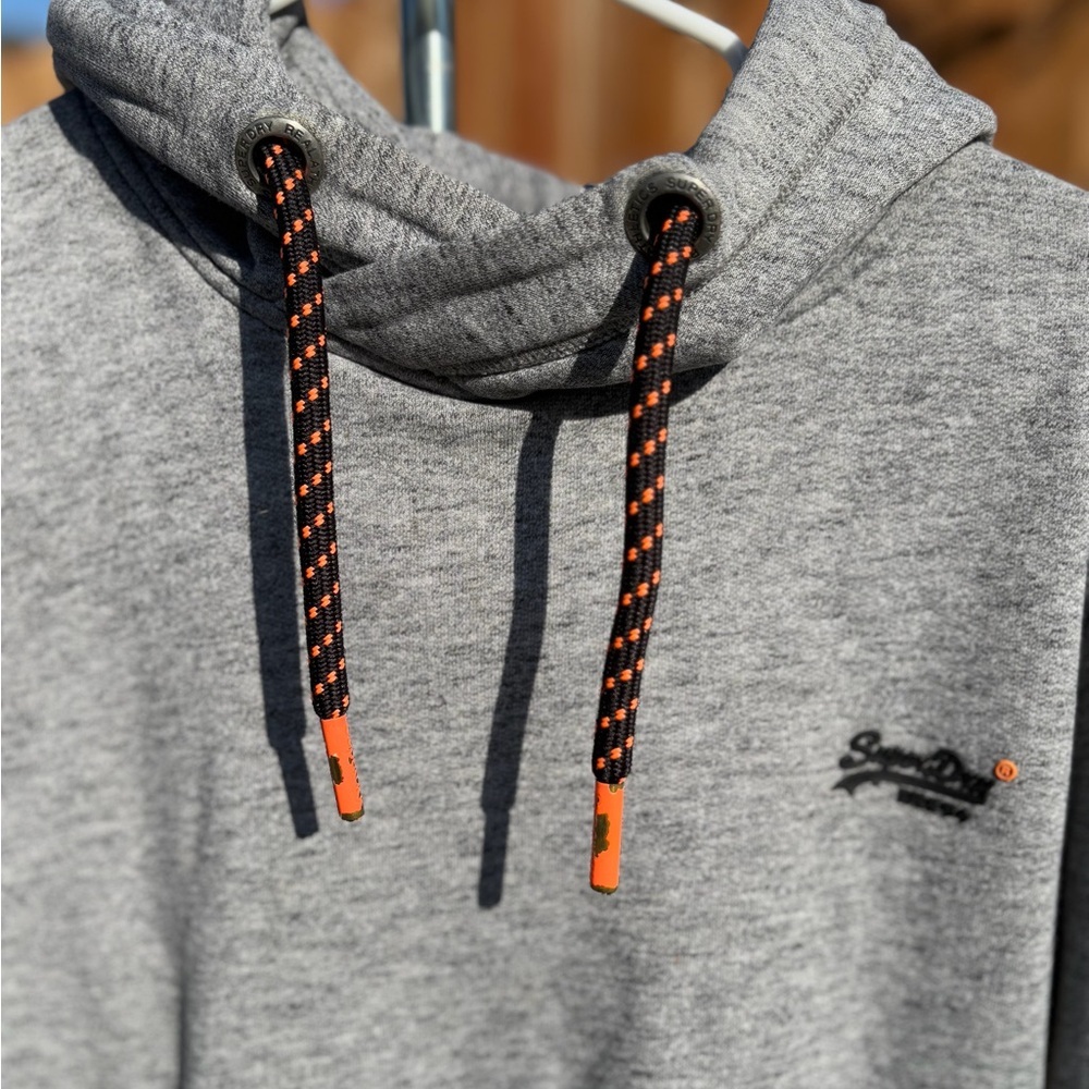 Superdry Heather Gray Hoodie with Orange Accents